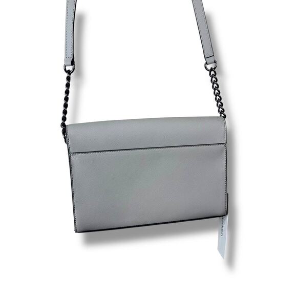 Calvin Klein NWT Dove Grey Finley Saffiano Flap Sleek Classy Crossbody Bag - Picture 8 of 12